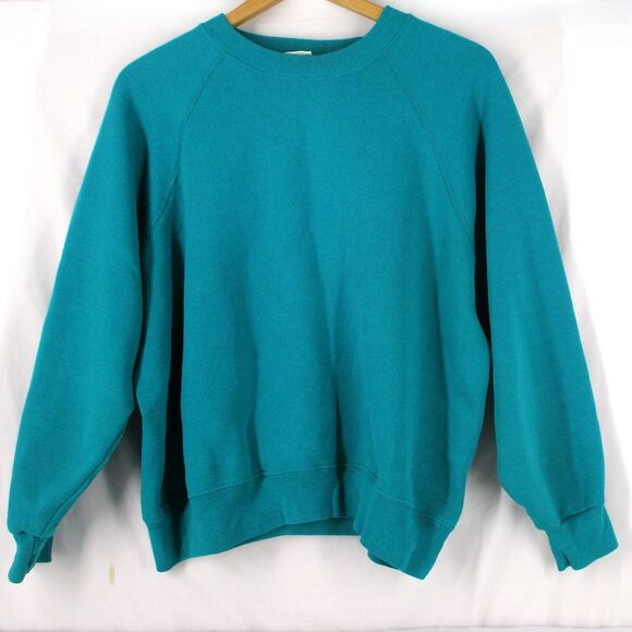 XXL Vintage 90s USA Lee Sturdy Sweats Womens Raglan Crewneck Sweatshirt Teal - Picture 1 of 8